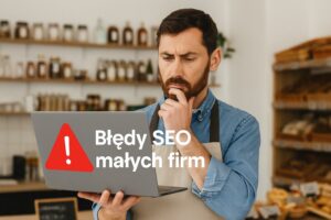 Właściciel lokalnej firmy analizuje błędy SEO na ekranie komputera