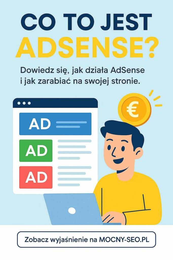 co-to-jest-adsense Grafika wyjaśniająca, czym jest Google AdSense i jak zarabiać na stronie internetowej dzięki reklamom.