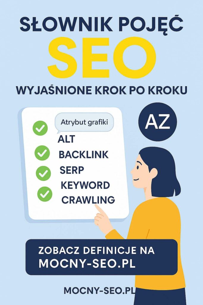 slownik-pojec-seo Manipulowanie ChatGPT do SEO – grafik przedstawia ekran komputera z oknem AI i wykresem pozycji w Google, osoba analizuje dane, obok widoczne są symbole optymalizacji SEO.